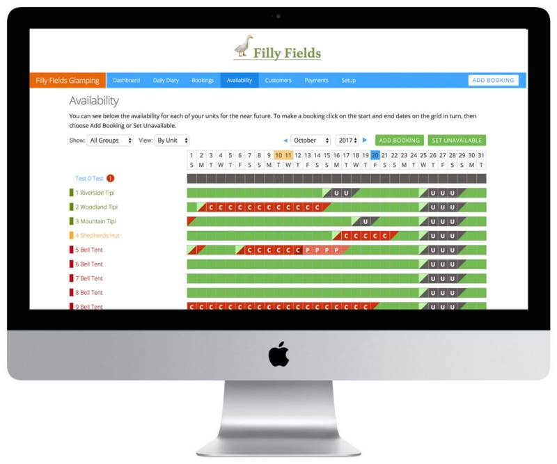 Bedful campsite booking system availability grid